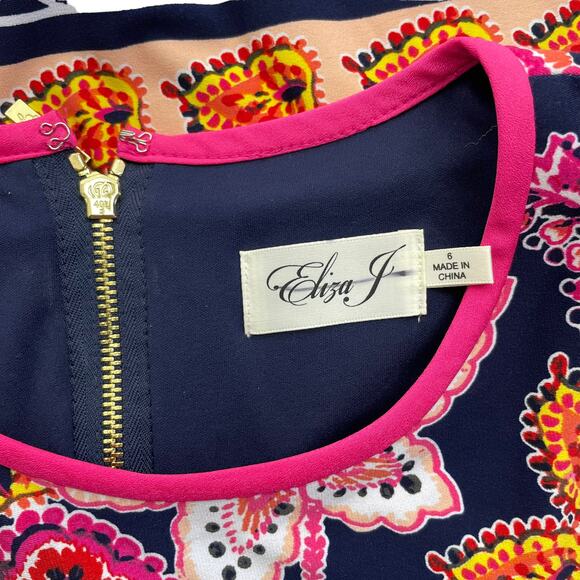 Eliza J Floral Printed Shift Dress 3/4 Sleeve Pink Navy Size 6 - Picture 8 of 8